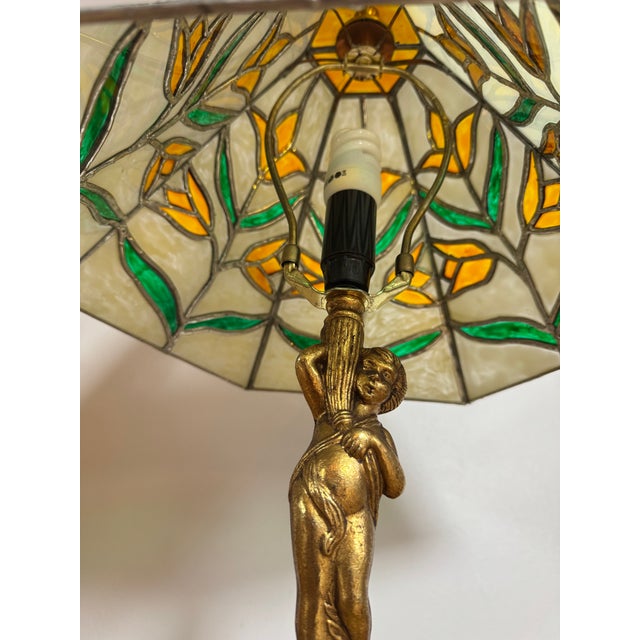 Vintage Lamp with Glass Lampshade For Sale - Image 6 of 8