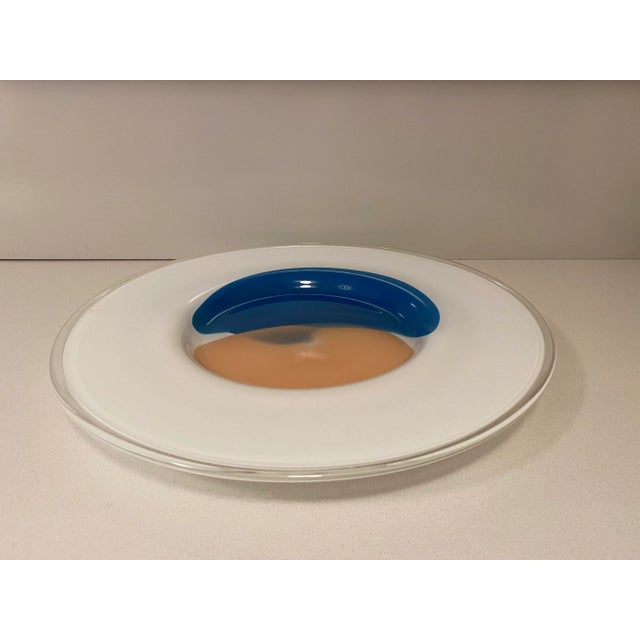 1970s Murano Art Glass Blue, Peach, & White Plate For Sale - Image 5 of 5