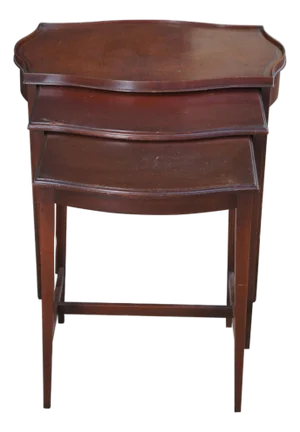 Mid Century Imperial Sheraton Style Mahogany Leather Top Nesting Tables Trio