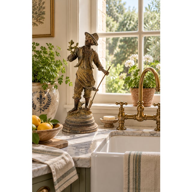 Early 20th Century Antique French Louis Guillemin Signed Spelter “Jardinier” Sculpture For Sale - Image 5 of 17