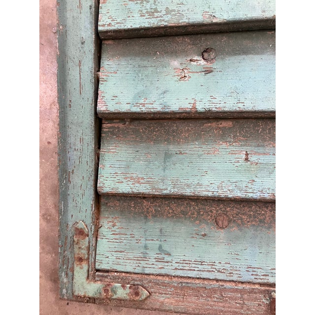 Wood 1900's French Robins Egg Blue Painted Wooden Window Shutters /Pr For Sale - Image 7 of 8