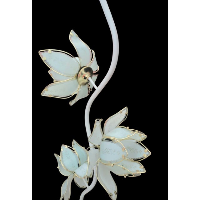 1980s Vintage Extra Tall Glass White Lotus Flower 4 Light Hollywood Regency Floor Lamp For Sale - Image 5 of 11