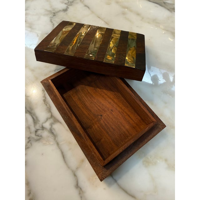 Italian Italian Brass-Banded Wood Box, 1970s For Sale - Image 3 of 6