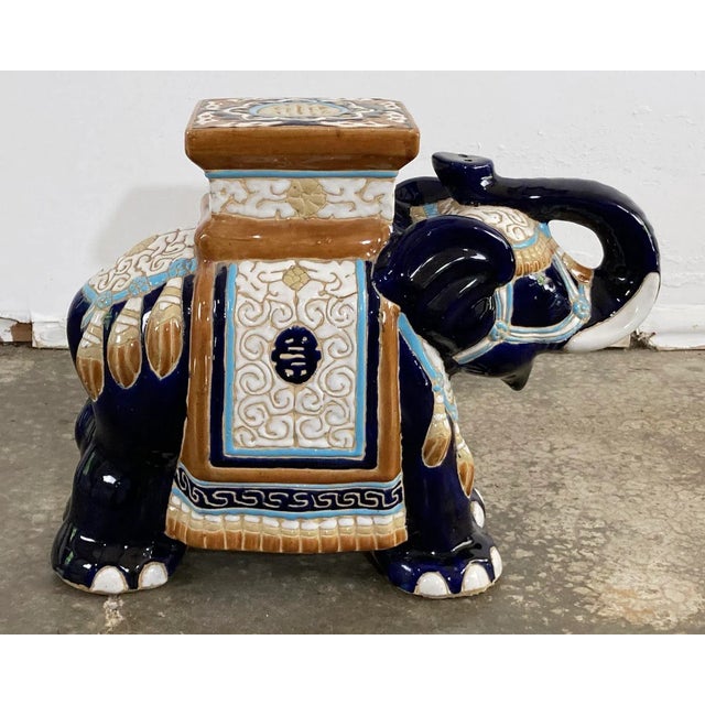 Ceramic Vintage Colorful Ceramic Elephant Garden Stool For Sale - Image 7 of 10