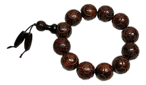 Chinese Rosewood Lotus Petal Carved Beads Hand Rosary Praying Bracelet