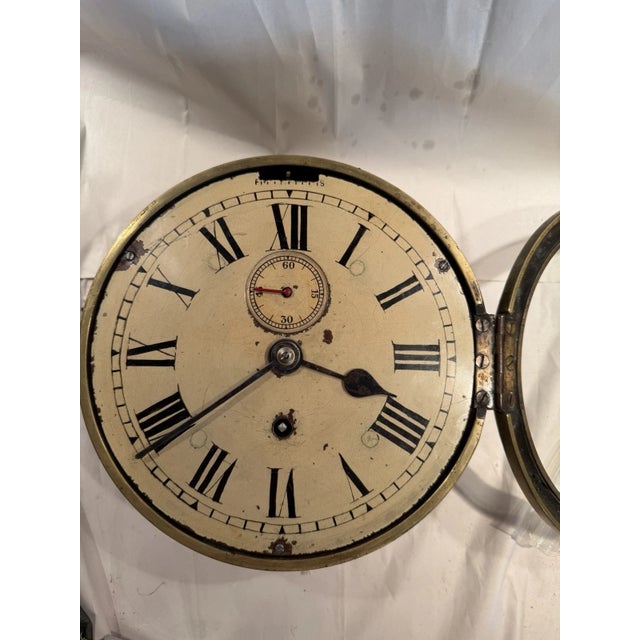 Antique English Ships Clock in Brass Case For Sale - Image 4 of 12