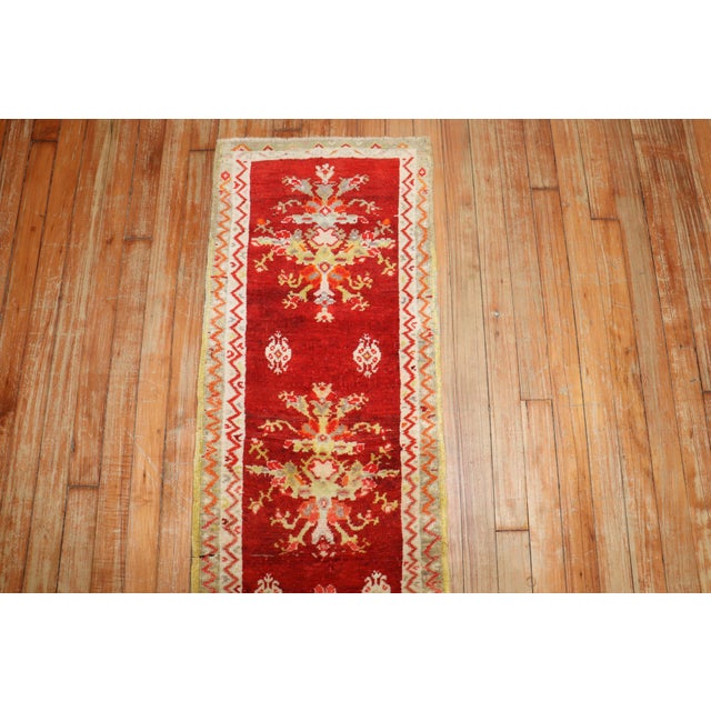 Folk Art Zabihi Collection Turkish Sivas Red Small Runner For Sale - Image 3 of 10