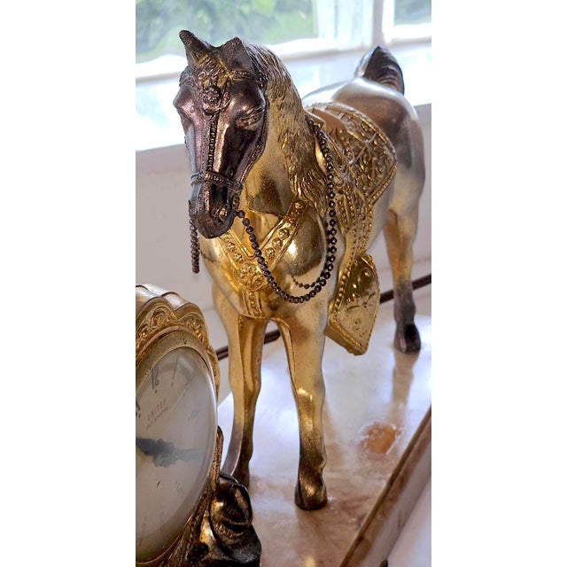 1940s Vintage 1940s United Clock Co. Western Horse Brass Mantel Clock – Model 315, Fully Functional For Sale - Image 5 of 12
