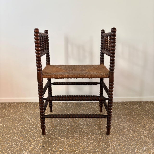 Small Vintage Bobbin Wooden Stool, 1930s For Sale - Image 4 of 9