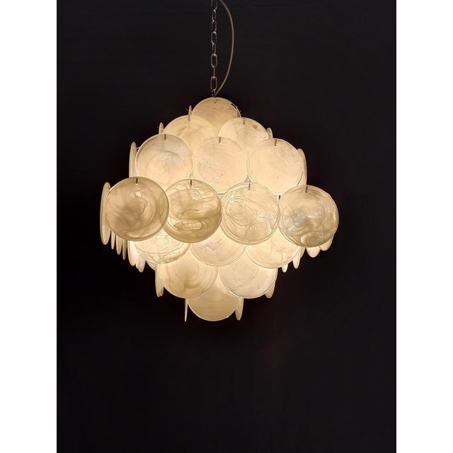 Metal Vintage Alabaster Murano Glass Disc Chandelier from Mazzega, Venice, Italy, 1981 For Sale - Image 7 of 9