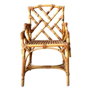 Vintage Chinese Chippendale Bamboo Armchair For Sale