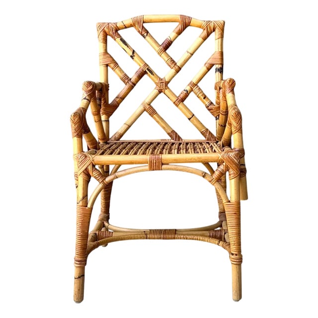 Vintage Chinese Chippendale Bamboo Armchair For Sale