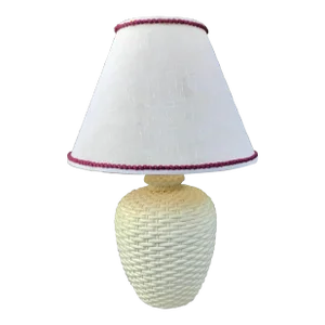 1940's Hollywood Regency White "Wicker" Ceramic Lamp With Shade