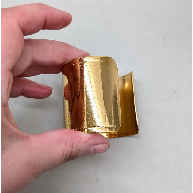 Vintage 1980s Signed Monet Wide Goldtone Cuff Bracelet For Sale In Philadelphia - Image 6 of 14