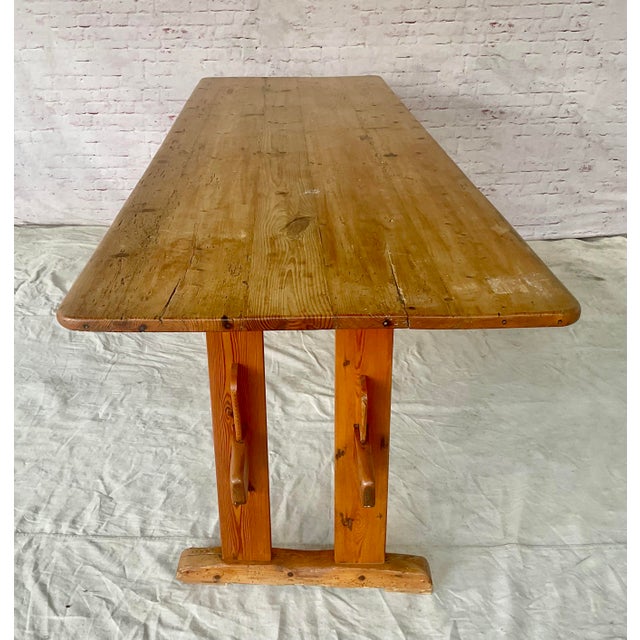 19th Century Danish Rustic Pine Dining Trestle Table, 19th Century For Sale - Image 5 of 11