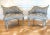 A pair of exquisite Maison Jansen inspire asymmetric chairs, circa 1950s. Framed in paint decorated wood in shades of...