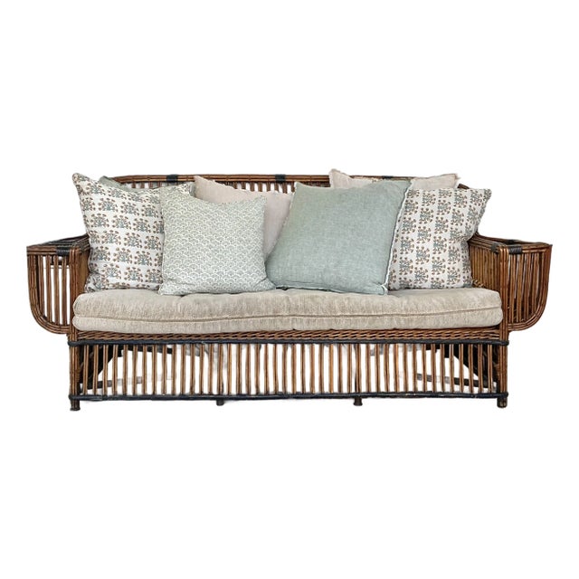 Vintage Stick Rattan Sofa After Bielecky Brothers For Sale