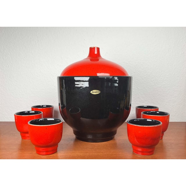 Mid-Century Modern West German Pottery Punch Bowl and Cups from Jasba, 1960s, Set of 7 For Sale - Image 10 of 18