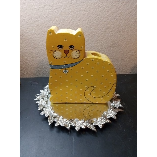 1970s 1970s Gorgeous Signed Susan Larson Wooden Cat Candle Holder For Sale - Image 5 of 6