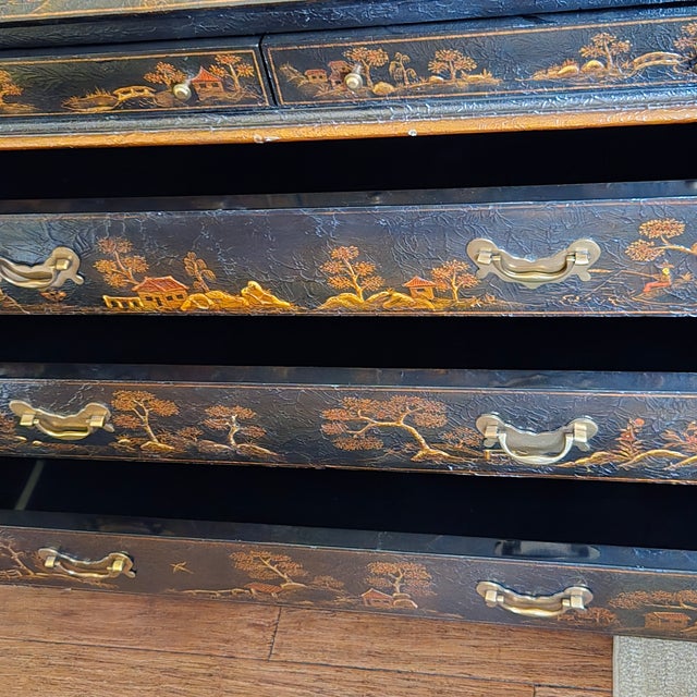 Maitland-Smith Chinoiserie Secretary Slant Front W/Bonnet Top Mirrored Doors Stunning For Sale - Image 10 of 18