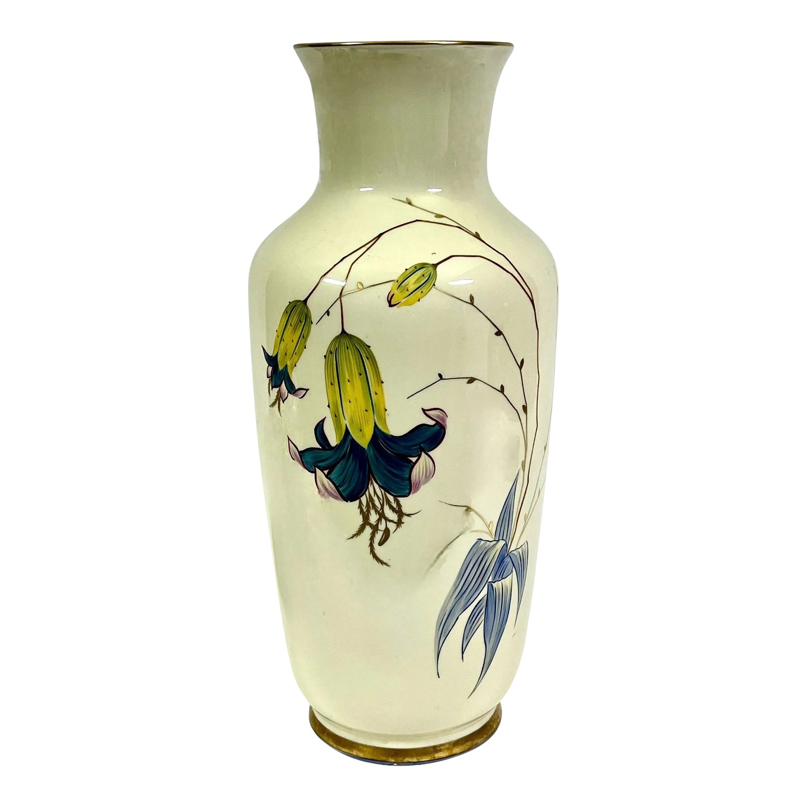 Mid-Century Tall Veb Lichte German Painted Flowers Vase, 18