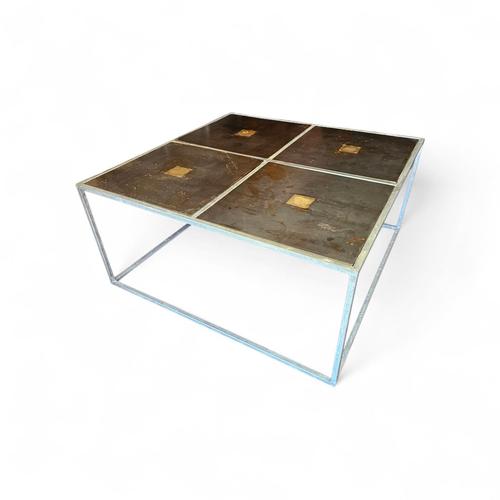 Brutalist Coffee Table in Metal and Copper with Steel Tops, 1980s For Sale - Image 6 of 9