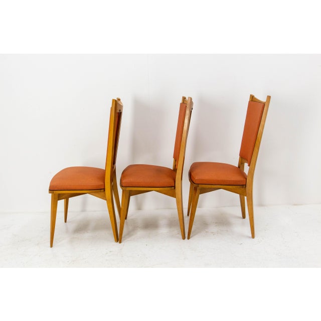 Wood Mid-Century Dining Chairs in Beech and Red Moleskine, France, 1950s, Set of 6 For Sale - Image 7 of 13