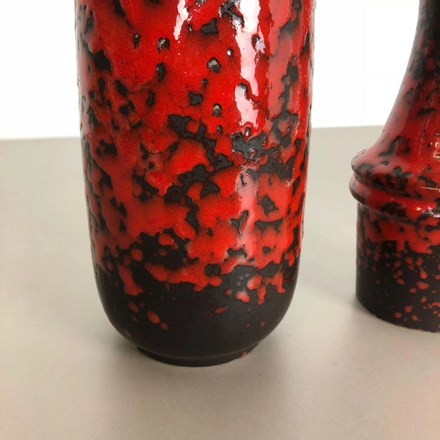 Red Multi-Colored Pottery Fat Lava Vases from Scheurich, Germany, 1970s, Set of 2 For Sale - Image 8 of 18