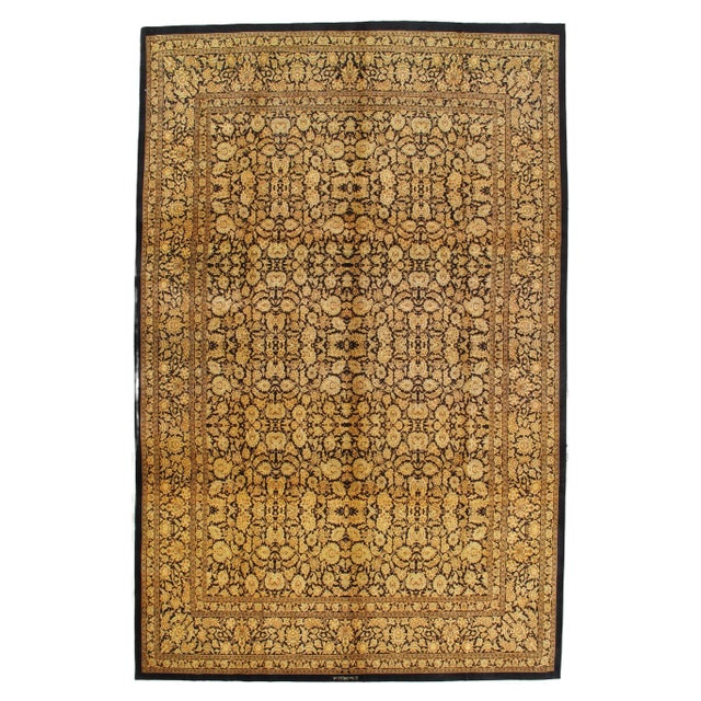 Rare Finely Woven Persian Silk Qum, Handmade Oriental Rug, Gold and Black For Sale - Image 13 of 13