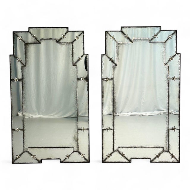 Art Deco Style, Antique and Beveled Glass, Venetian Wall Mirrors, 21st C. For Sale - Image 4 of 9