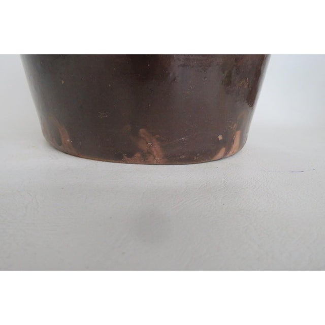 1899 Handmade Pottery Dish Dark Brown Glaze Salt Crock Bowl With Lip For Sale - Image 4 of 12