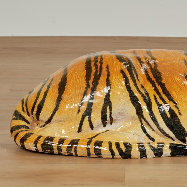 Vintage Italian Glazed Terra Cotta Tiger Sculpture For Sale - Image 4 of 9