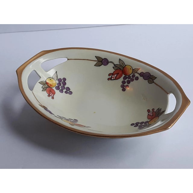 1920s 1923 Schonwald Bavarian Hand Painted Small Pierced Handle Dish For Sale - Image 5 of 12