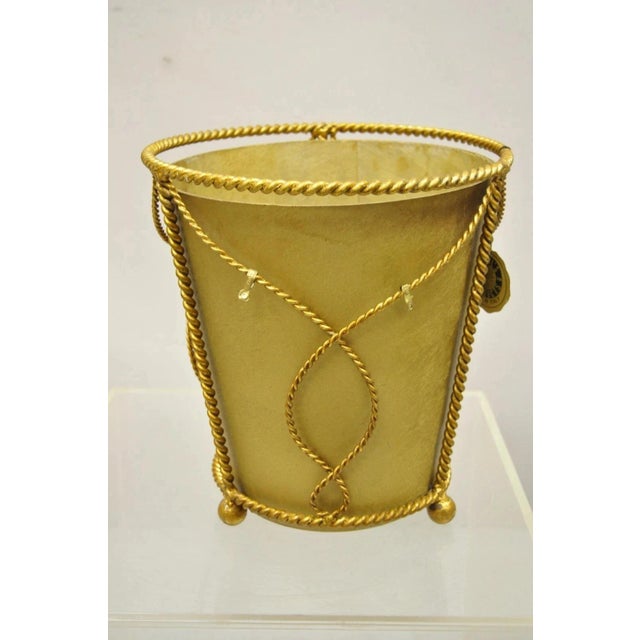 Vintage Italian Hollywood Regency Gold Gilt Iron Tole Wastebasket Trashcan For Sale - Image 11 of 12