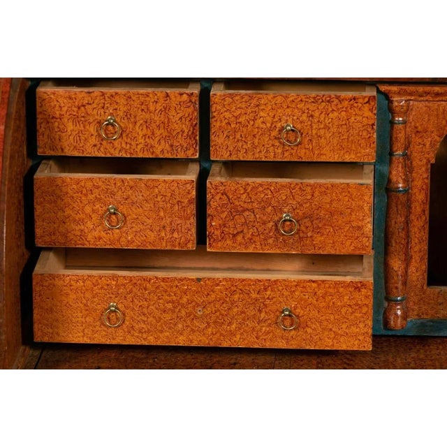 Wood Mid 19th Century Impressive Biedermeier Continental Faux Bois Painted Pine Cylinder Secretary Bookcase For Sale - Image 7 of 12