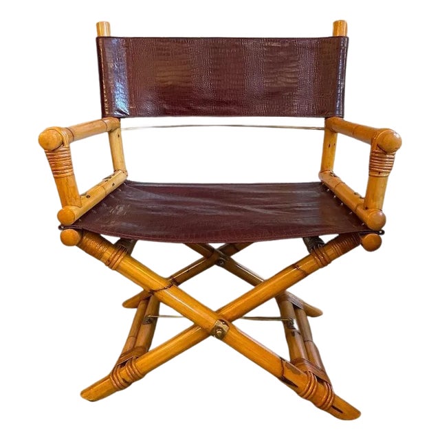 Director's Chair in Leather and Brass by Ryda Levi McGuire, 1960s For Sale