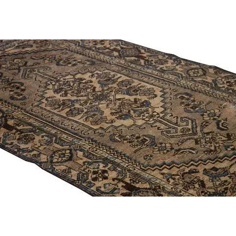 Brown 1960s Vintage Distressed Brown Handmade Geometric Wool Rug For Sale - Image 8 of 9