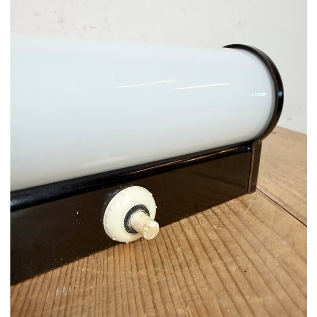 Industrial Brown Bakelite Wall Light with Milk Glass Shade from Elektrosvit, 1950s For Sale - Image 9 of 12