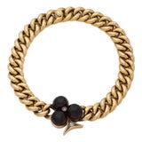 Vintage 18k Yellow Gold Chain Bracelet With Black Clover Motif and Round Old Cut Diamonds For Sale