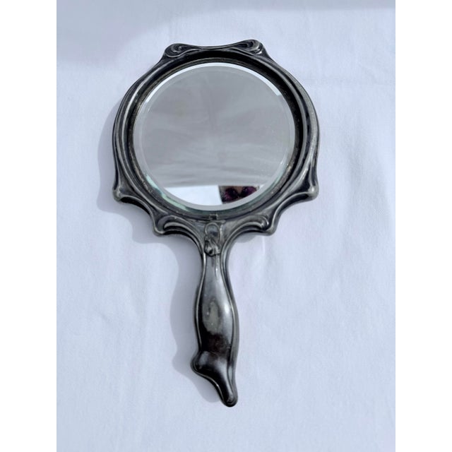 1900 - 1909 Antique Art Nouveau Silver Hand Mirror/Dark and Moody Vibe. For Sale - Image 5 of 11