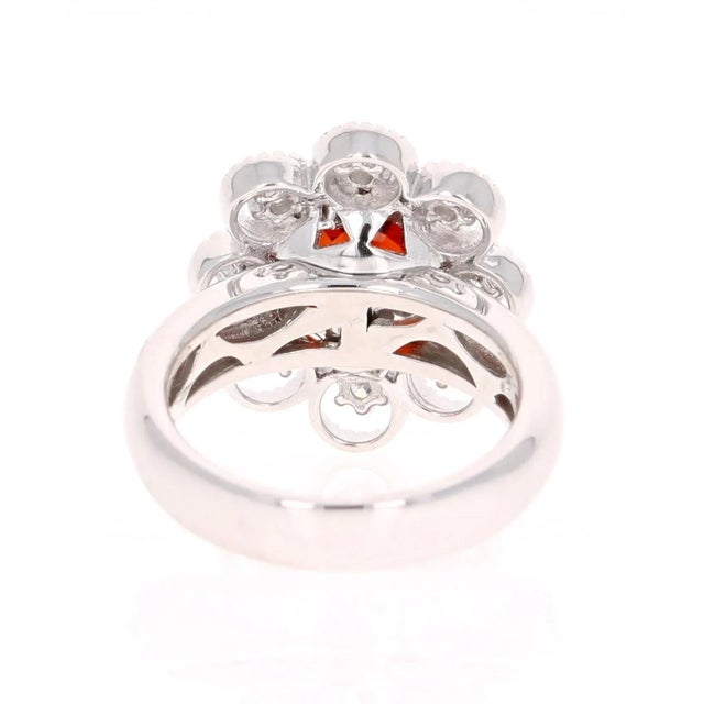 4.00 Carat Spessartine Diamond 14 Karat White Gold Cluster Ring, Size 6.5 For Sale - Image 4 of 5
