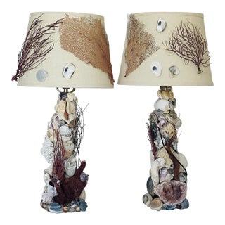1970s Grotto Marine World Sea Shell Amethyst Ammonite Table Lamps - a Pair For Sale