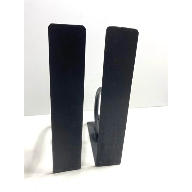 English Vintage Black Wrought Iron Scroll Bookends, Large Pair For Sale - Image 3 of 7