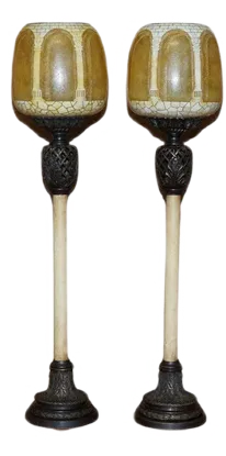 Large Vintage Table Lamps with Corinthian Roman Pillar Shades, Set of 2