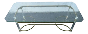 Hollywood Regency Lucitend Brass Finish With Glass Top Coffee Table