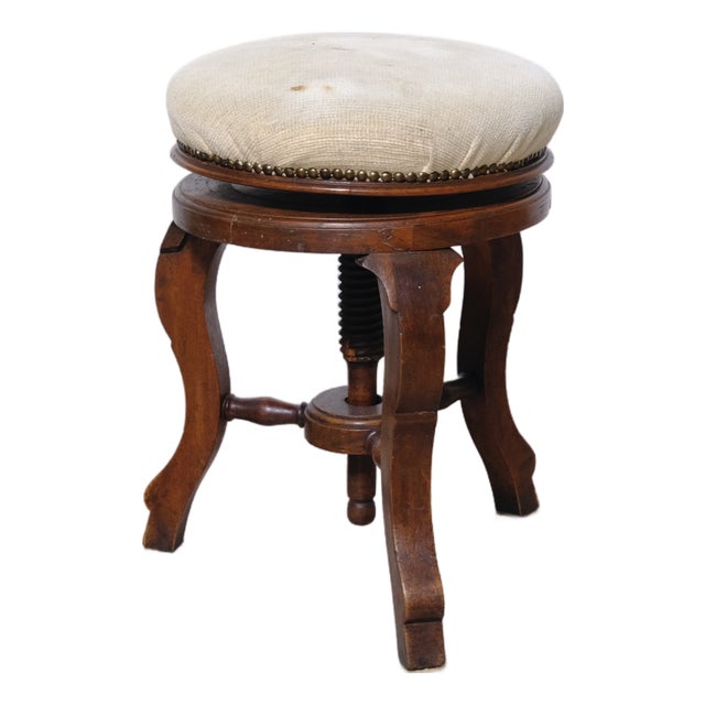 Antique Wooden Swivel and Adjustable Screw Piano Stool, 1930s For Sale