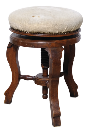 Antique Wooden Swivel and Adjustable Screw Piano Stool, 1930s