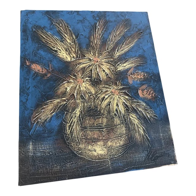 Vintage Mid Century Modern Heavy Impasto Floral - Home Galleries Inc. For Sale