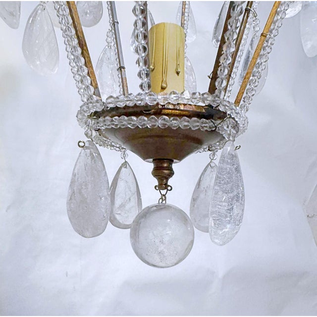 French Vintage French Brass Chandelier With Hand Cut Rock Crystals For Sale - Image 3 of 10