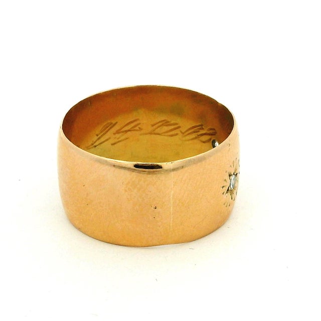 Metal Antique Victorian 18k Gold Double Diamond Star-Set Gypsy Cigar Band Ring, Size 9 For Sale - Image 7 of 11